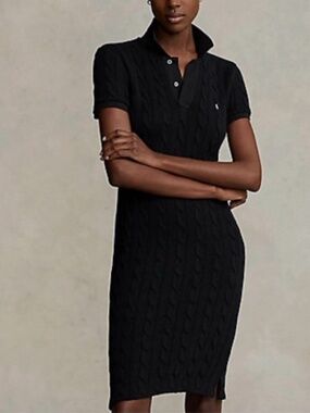 Ralph Lauren Polo cable knit short sleeve dress black